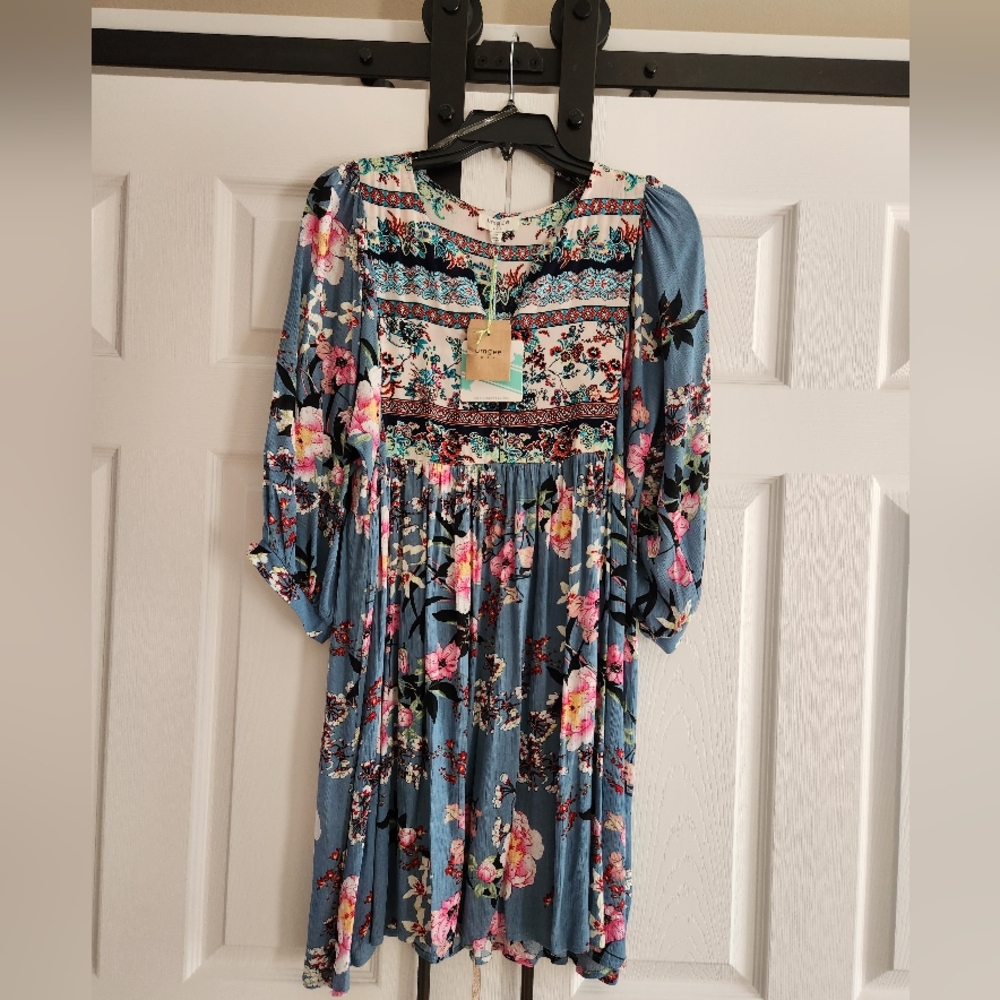 Slate Blue Floral Mini Dress